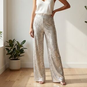 NWT Banana Republic Gold/Silver High Rise Wide Leg Lined Sequin Pants, size XSP